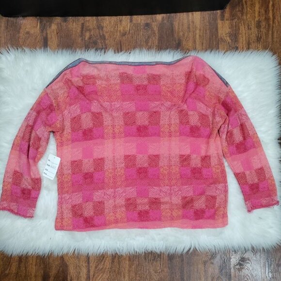Felgar Barcelona and Aldo Martins Pink Boxy Plaid Knit Sweater Women's Size 8 - Picture 3 of 14